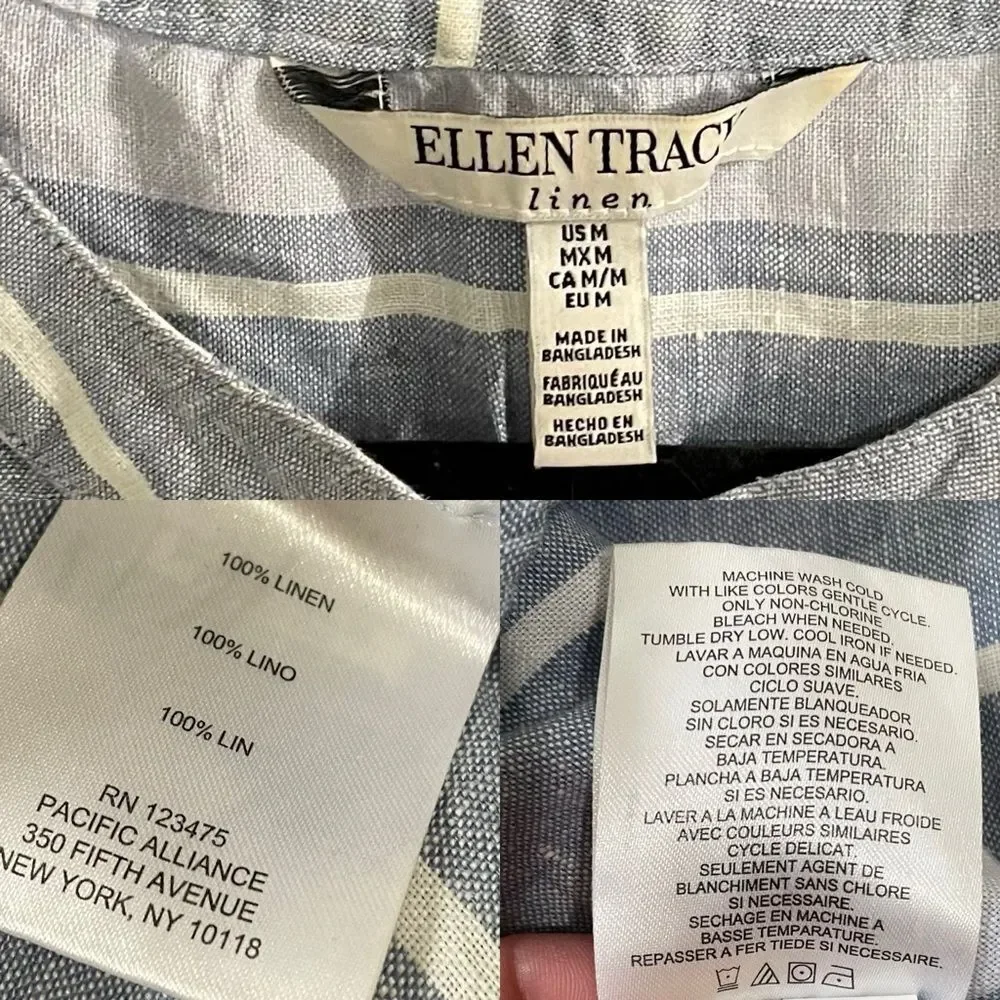 ELLEN TRACY Linen Sleeveless Blouse Striped
Blue White M - Picture 8 of 8